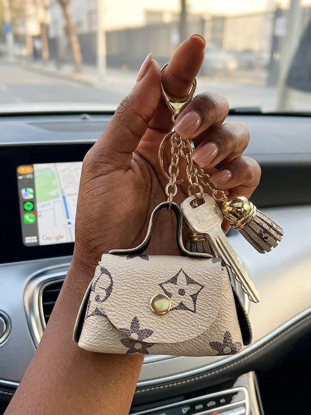 Mini Monogram Keychain Purse Charm - Cream Monogram